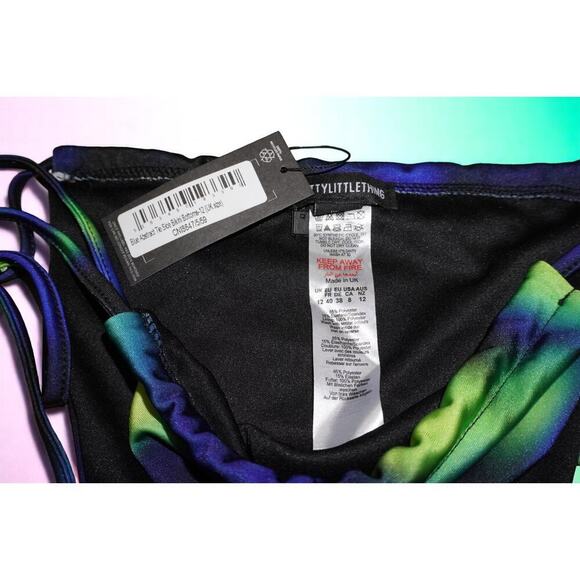 PrettyLittleThing Blue Abstract Tie Side Bikini Bottoms – Size Large (UK 12 / US - Picture 4 of 5